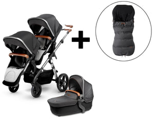 2018 Silver Cross Wave Double Stroller and Two Premium Footmuffs - Granite