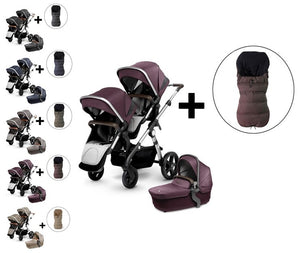2018 Silver Cross Wave Double Stroller and Two Premium Footmuffs