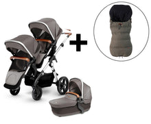 2018 Silver Cross Wave Double Stroller and Two Premium Footmuffs - Sable